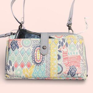 SAKROOTS WALLET CROSSBODY IN PASTEL PRINT NWOT